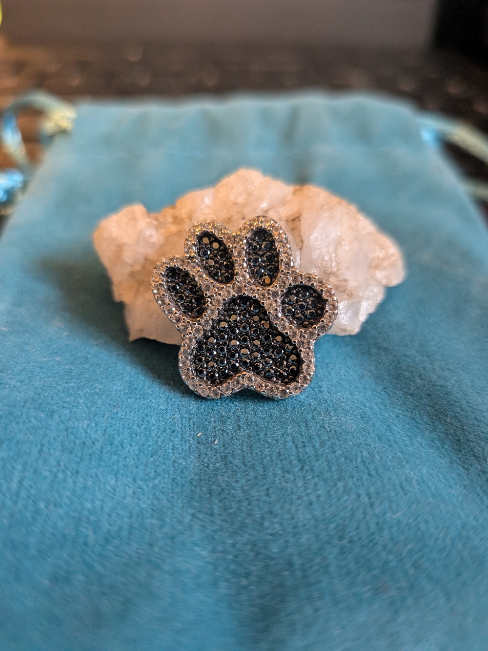 Paw Print Crystal Black and Silver Pendant